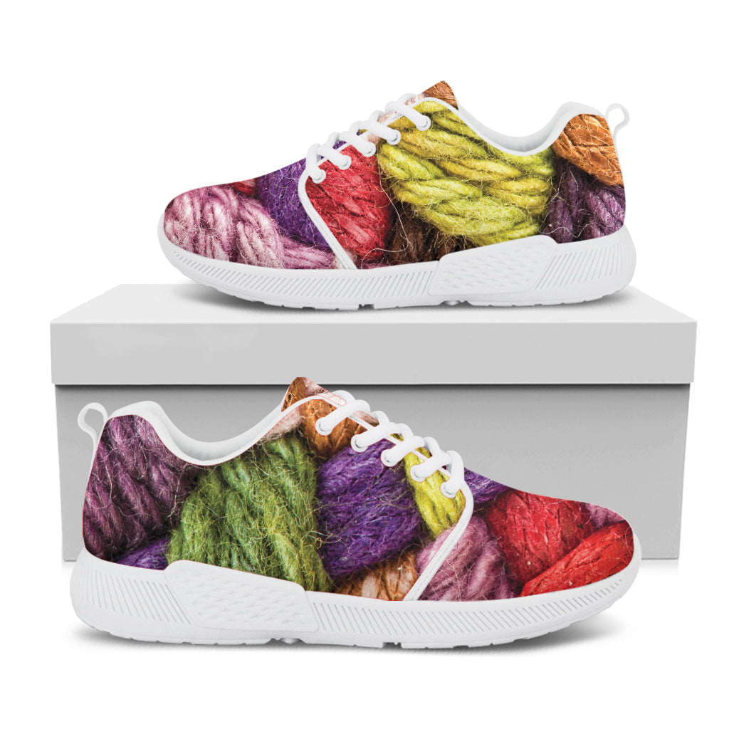 Colorful Wool Yarns Print White Athletic Shoes