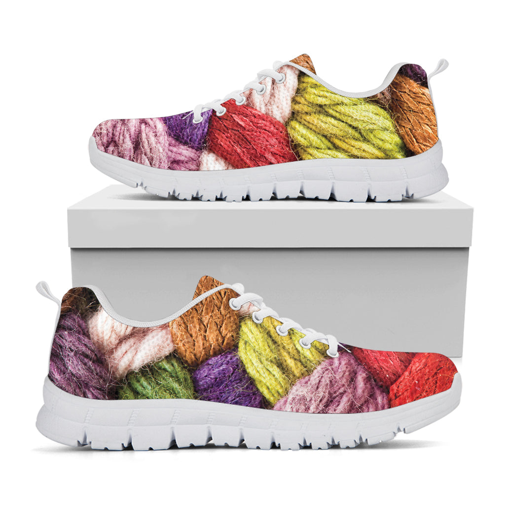 Colorful Wool Yarns Print White Sneakers