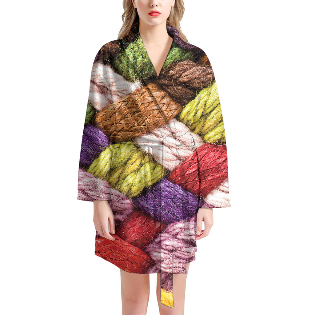 Colorful Wool Yarns Print Women's Bathrobe