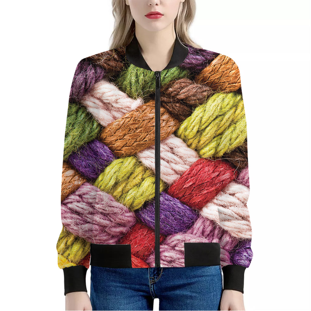 Colorful Wool Yarns Print Women's Bomber Jacket