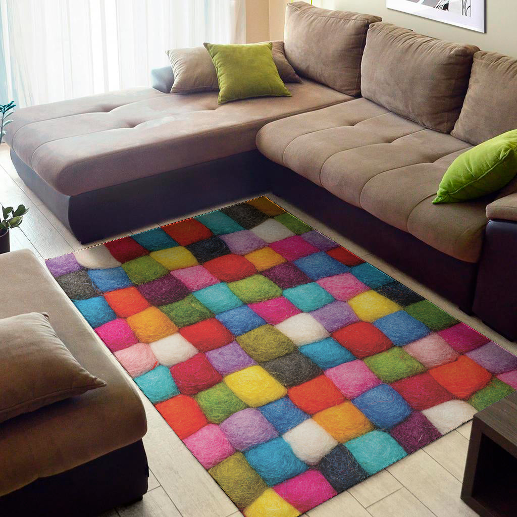 Colorful Yarn Balls Print Area Rug