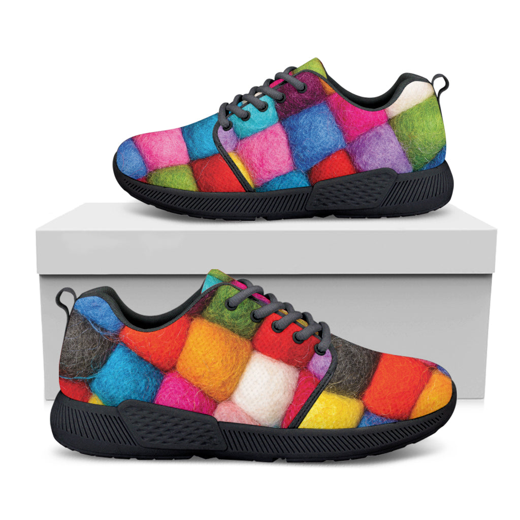 Colorful Yarn Balls Print Black Athletic Shoes