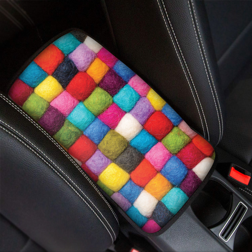 Colorful Yarn Balls Print Car Center Console Cover