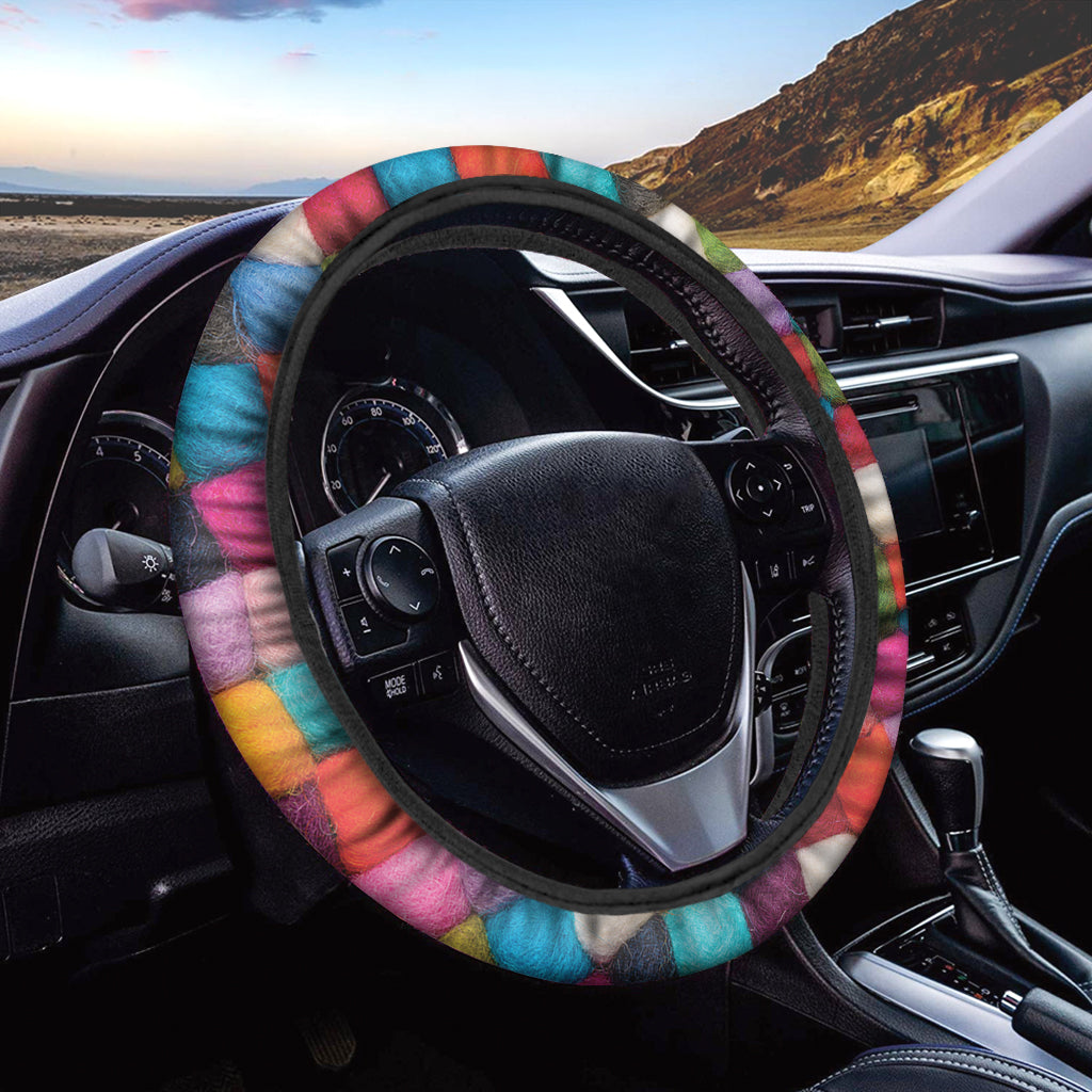 Colorful Yarn Balls Print Car Steering Wheel Cover