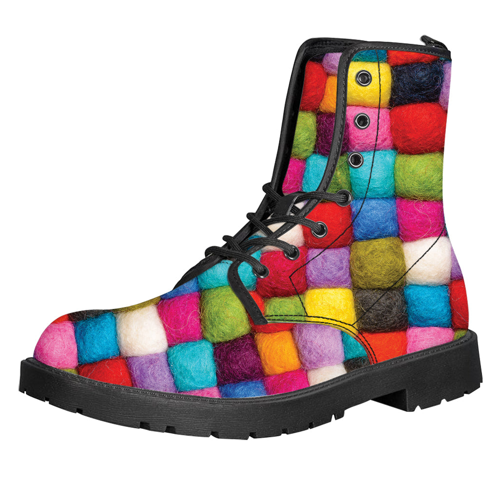 Colorful Yarn Balls Print Leather Boots
