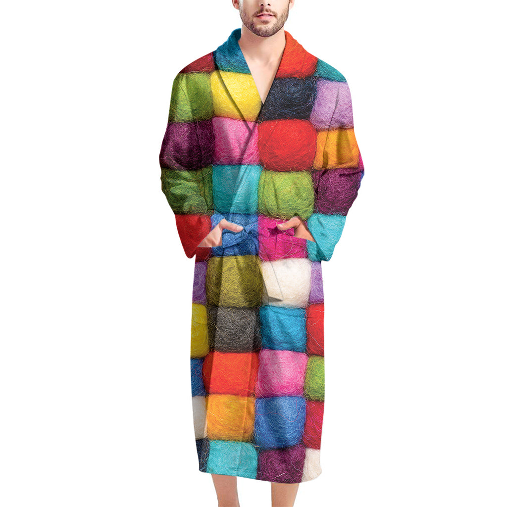 Colorful Yarn Balls Print Men's Bathrobe