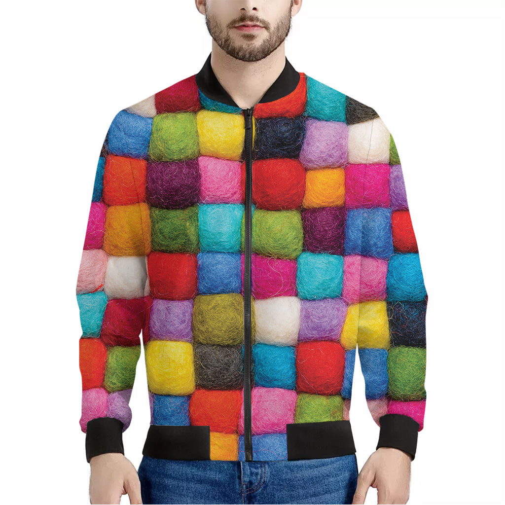 Colorful Yarn Balls Print Men's Bomber Jacket