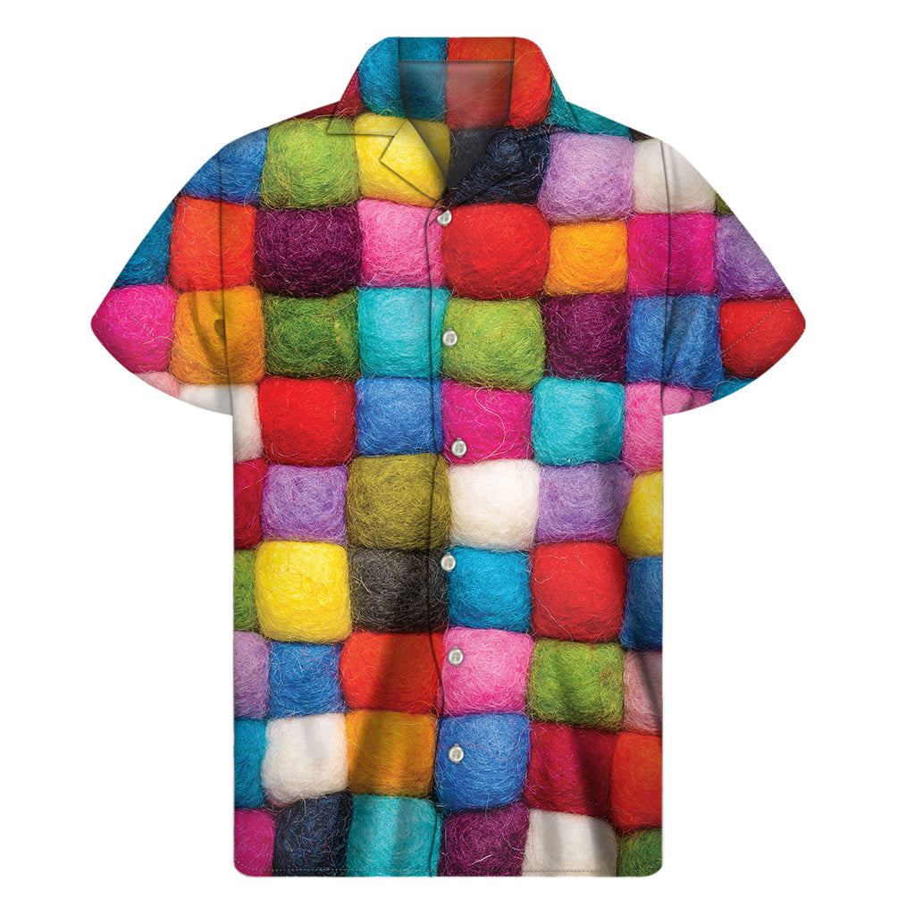 Colorful Yarn Balls Print Men's Short Sleeve Shirt