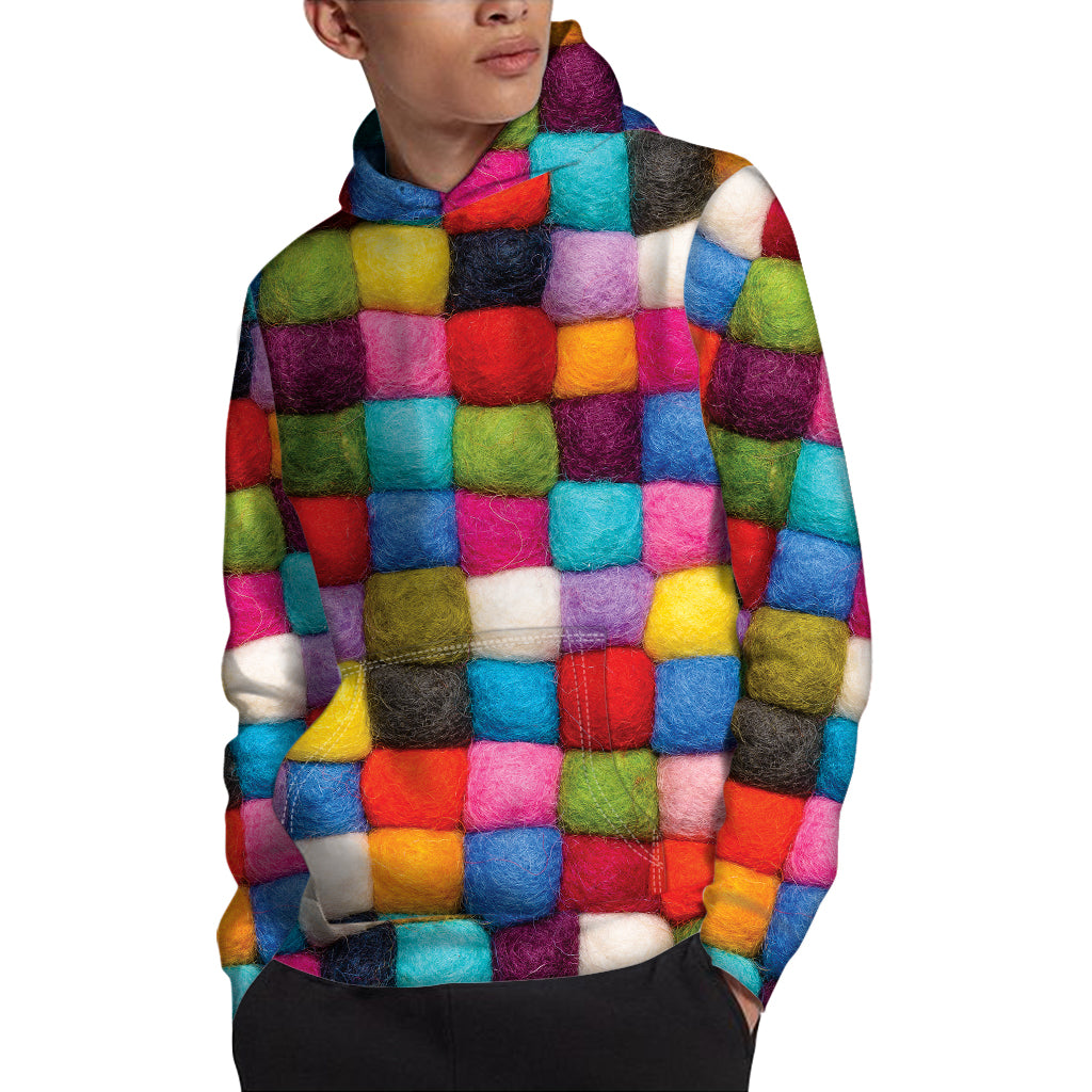 Colorful Yarn Balls Print Pullover Hoodie