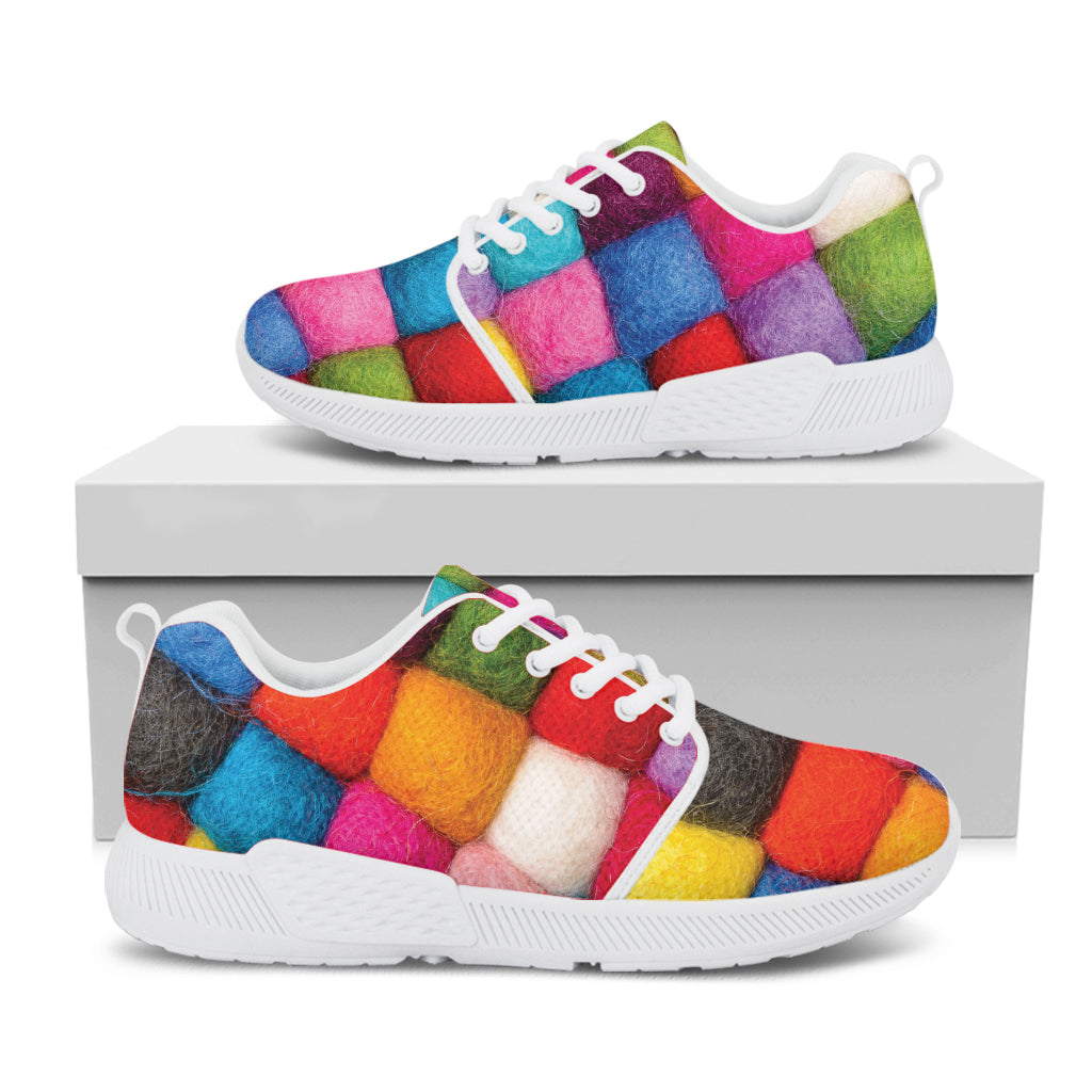 Colorful Yarn Balls Print White Athletic Shoes
