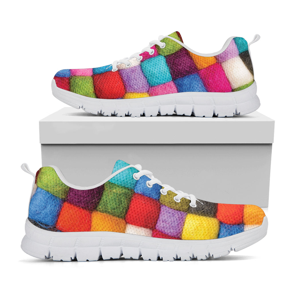 Colorful Yarn Balls Print White Sneakers
