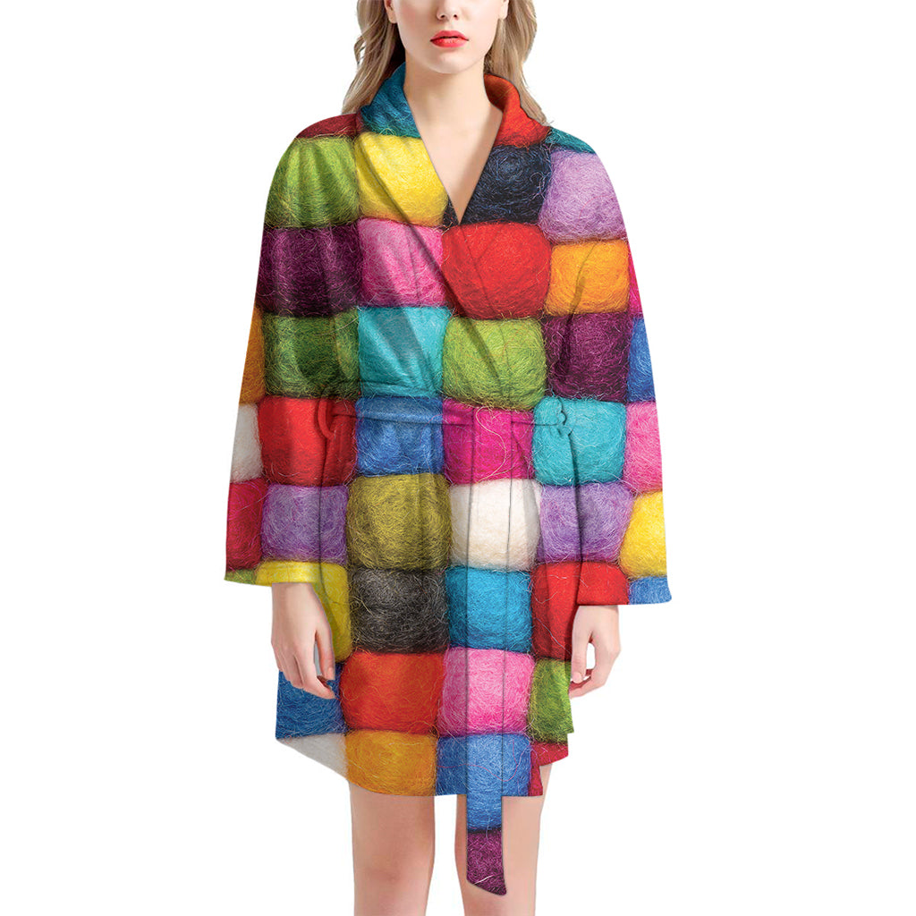 Colorful Yarn Balls Print Women's Bathrobe