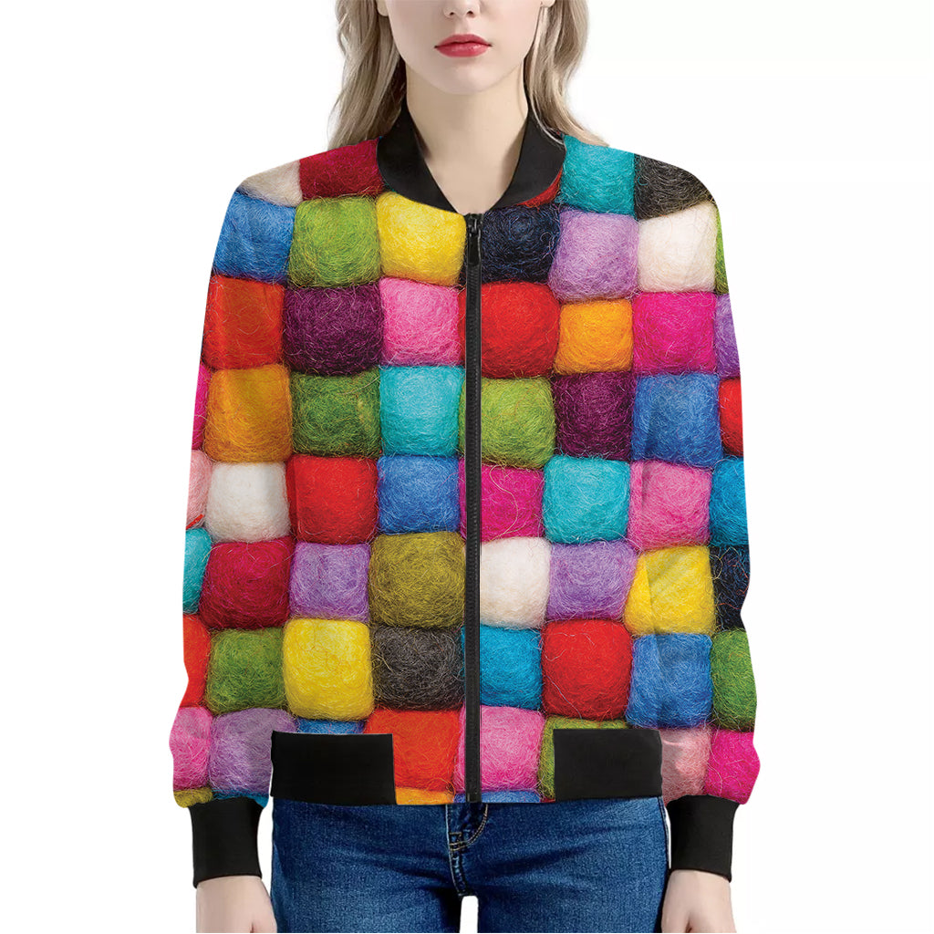 Colorful Yarn Balls Print Women's Bomber Jacket