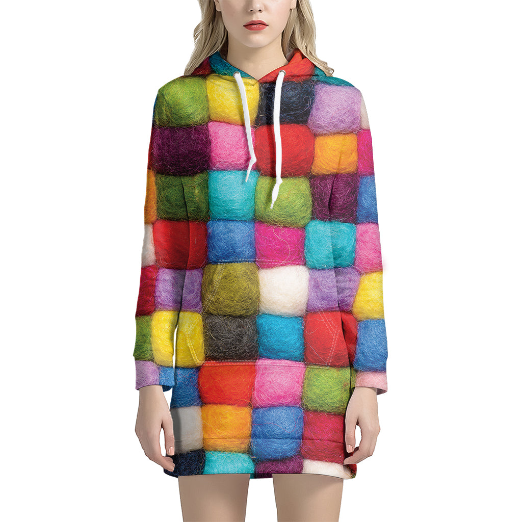 Colorful Yarn Balls Print Women's Pullover Hoodie Dress