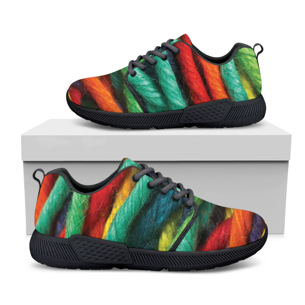Colorful Yarn Print Black Athletic Shoes