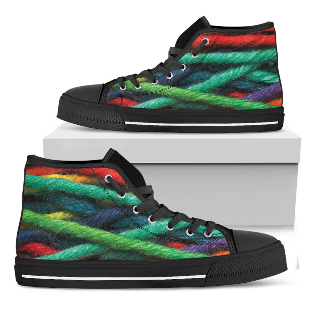 Colorful Yarn Print Black High Top Shoes