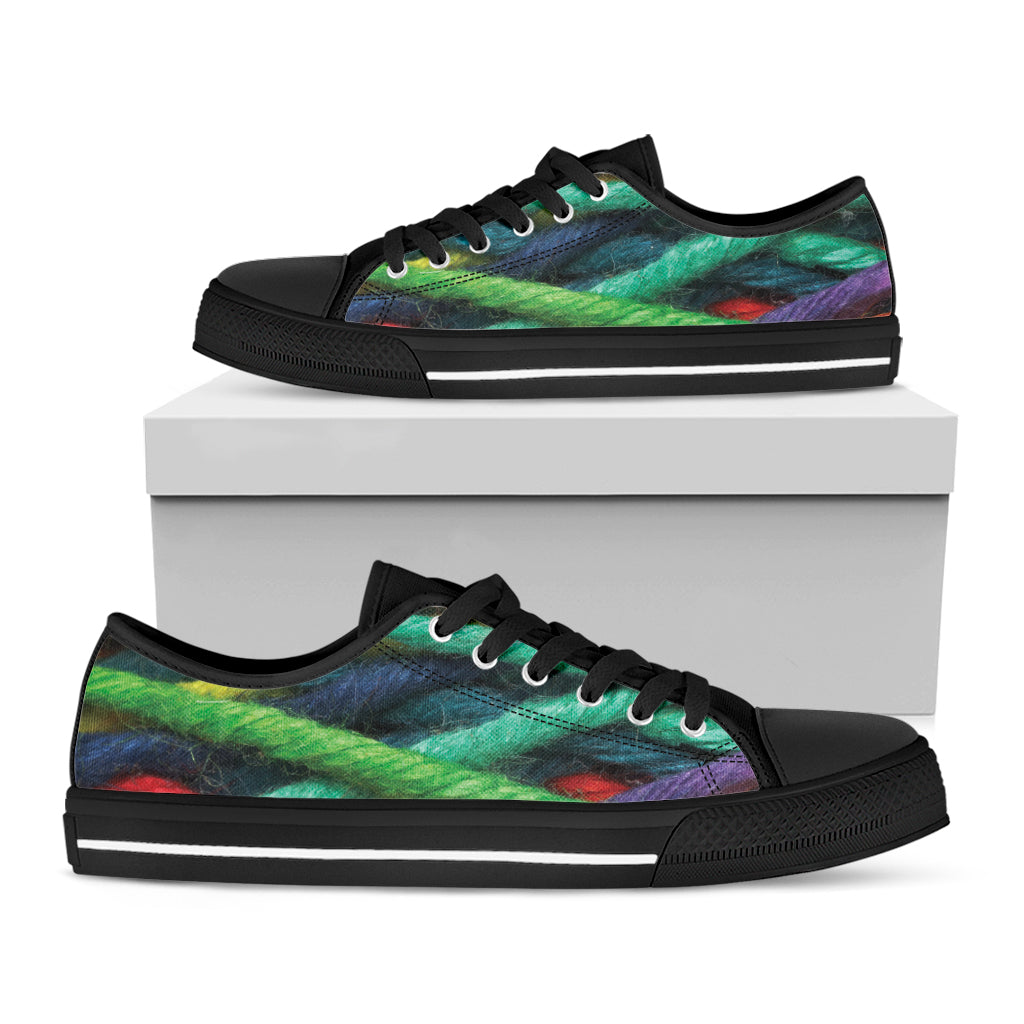 Colorful Yarn Print Black Low Top Shoes