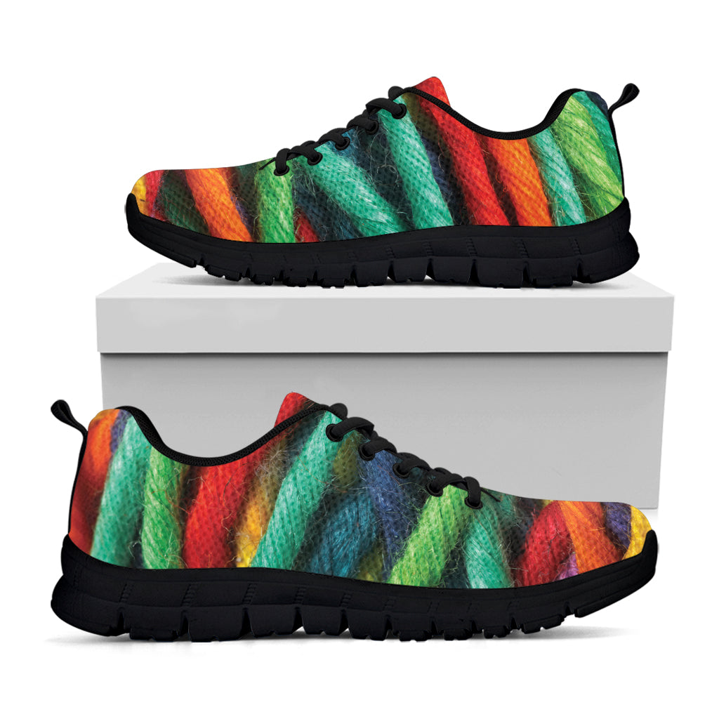 Colorful Yarn Print Black Sneakers