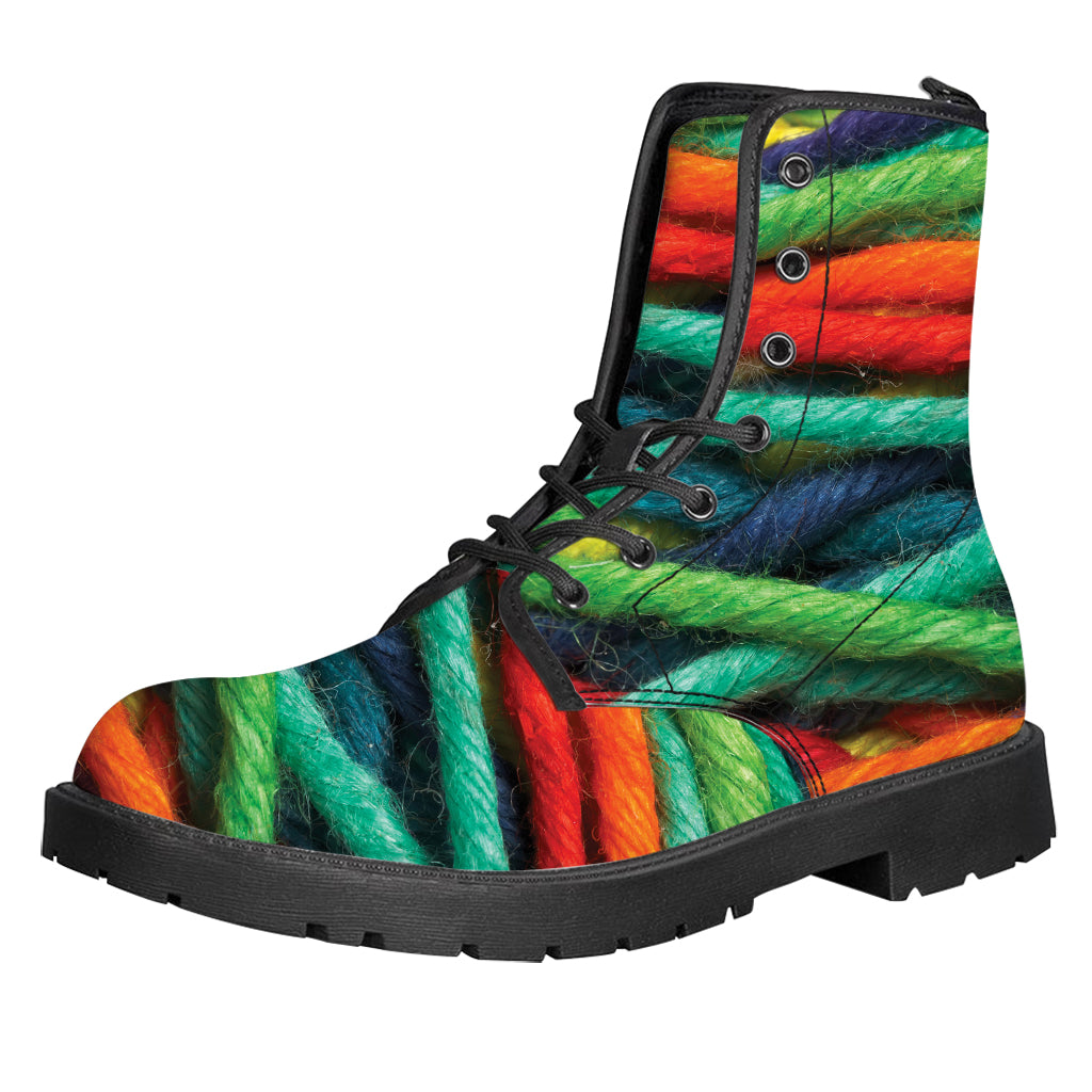 Colorful Yarn Print Leather Boots