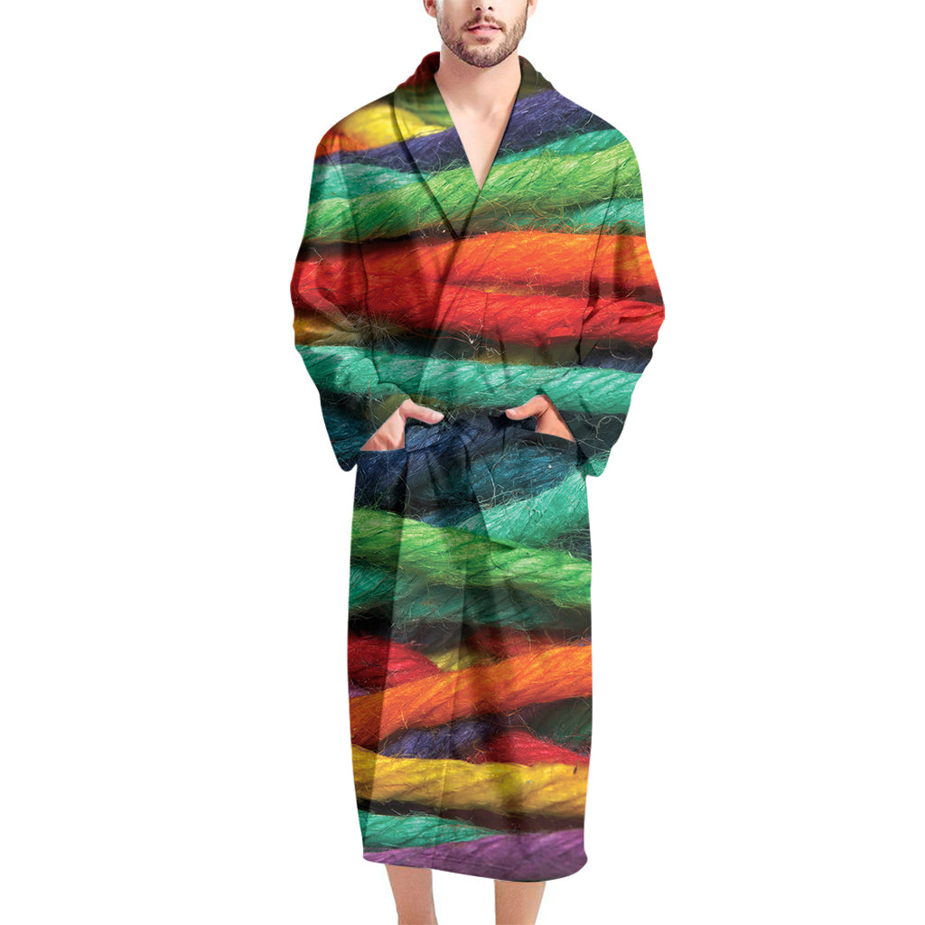 Colorful Yarn Print Men's Bathrobe