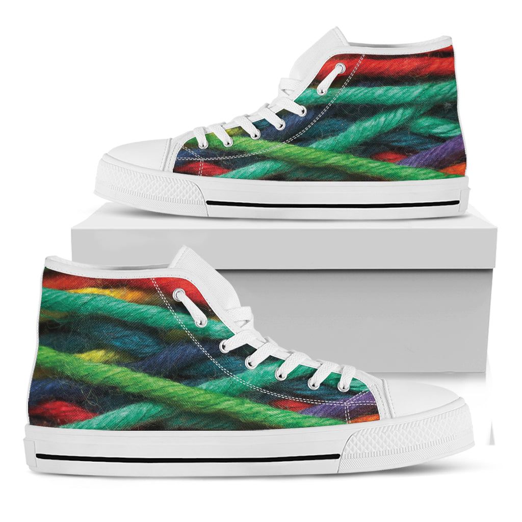 Colorful Yarn Print White High Top Shoes