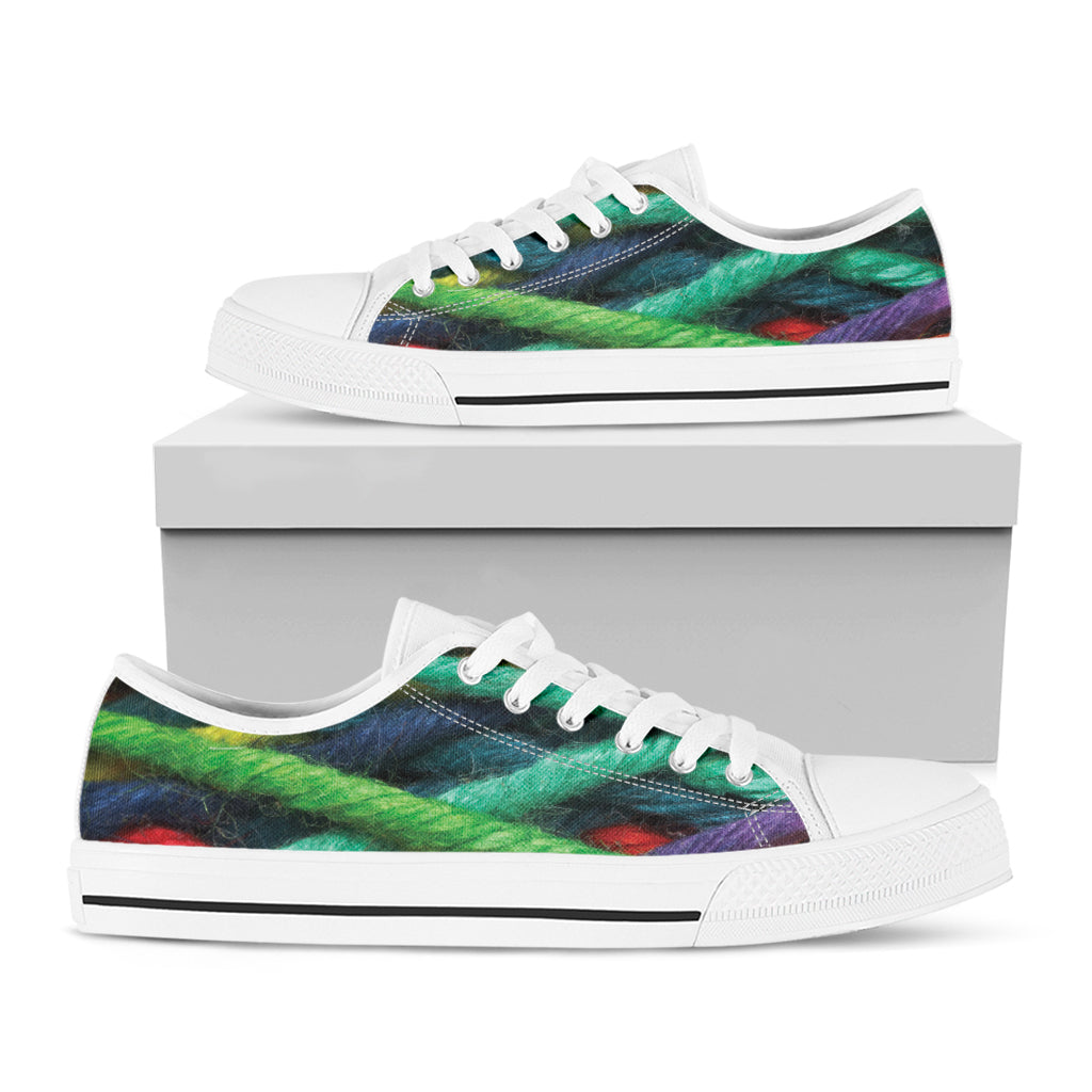 Colorful Yarn Print White Low Top Shoes