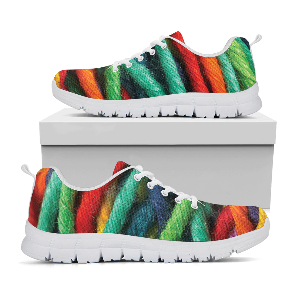 Colorful Yarn Print White Sneakers