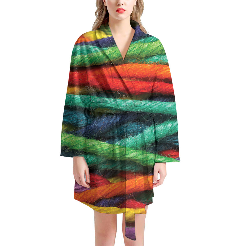 Colorful Yarn Print Women's Bathrobe