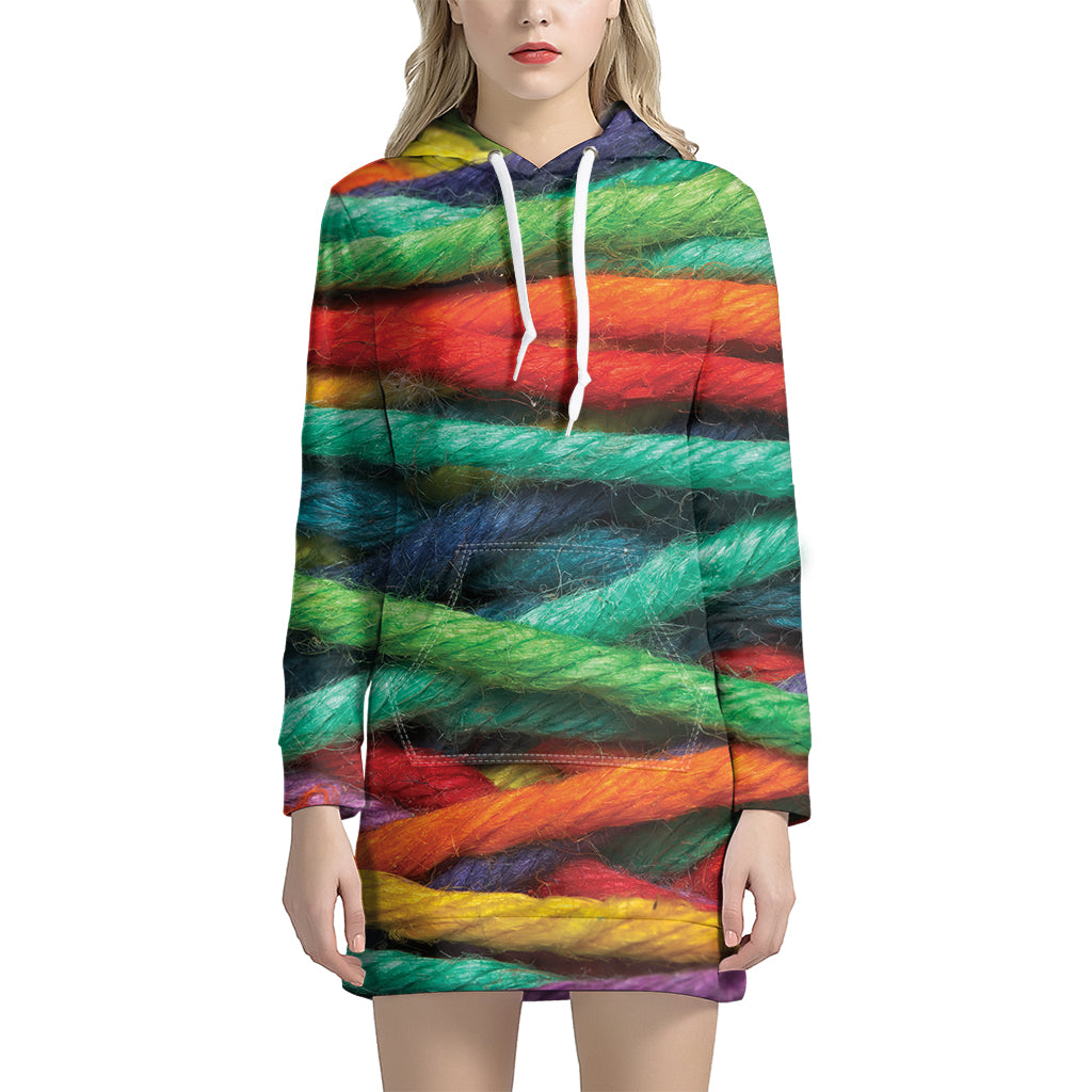 Colorful Yarn Print Women's Pullover Hoodie Dress