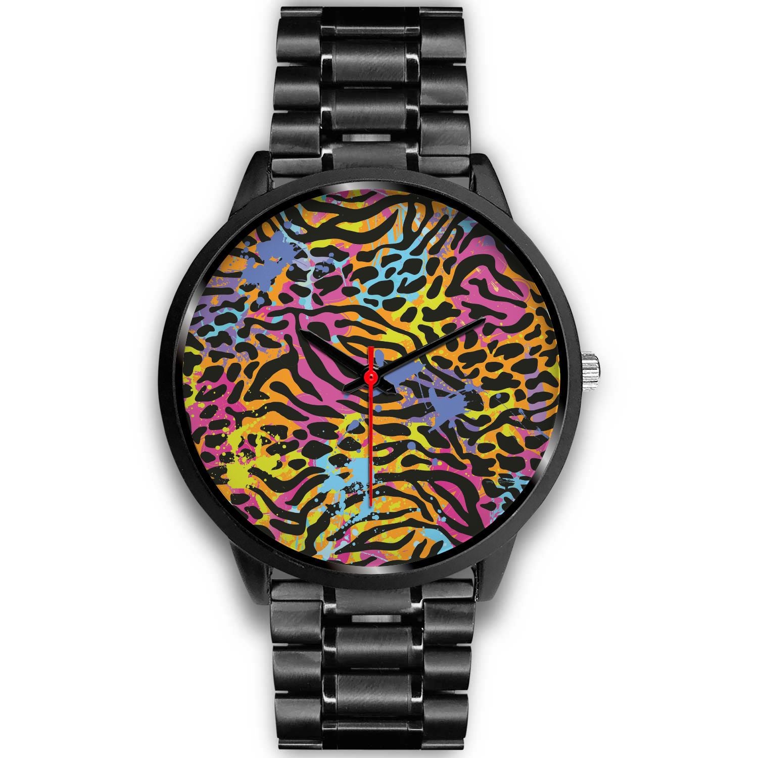 Colorful Zebra Leopard Pattern Print Black Watch