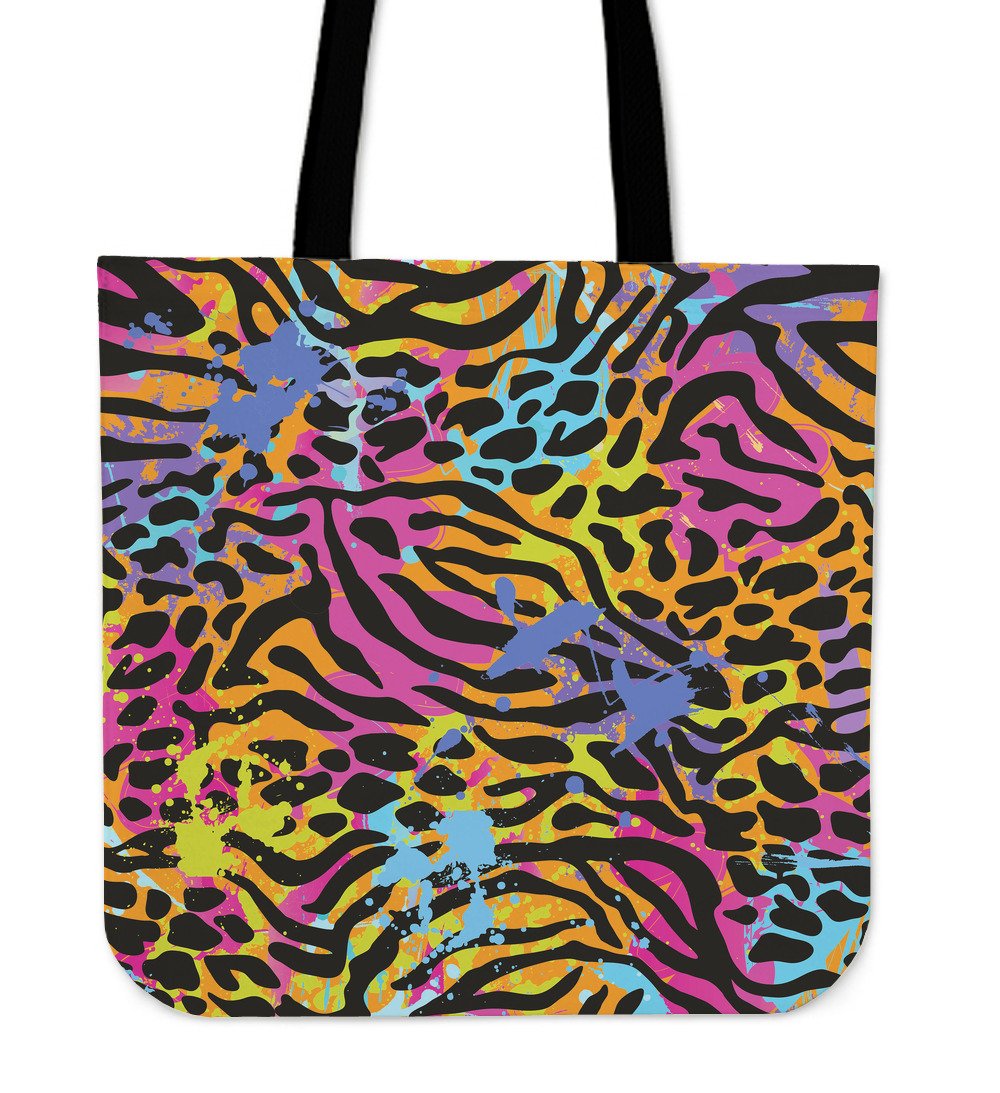 Colorful Zebra Leopard Pattern Print Canvas Tote Bag