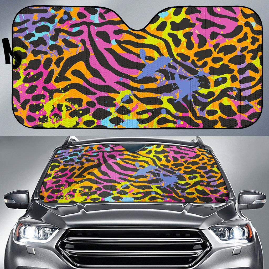 Colorful Zebra Leopard Pattern Print Car Sun Shade