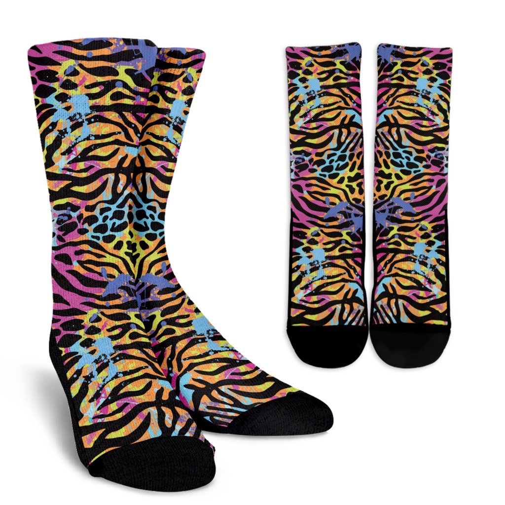 Colorful Zebra Leopard Pattern Print Crew Socks