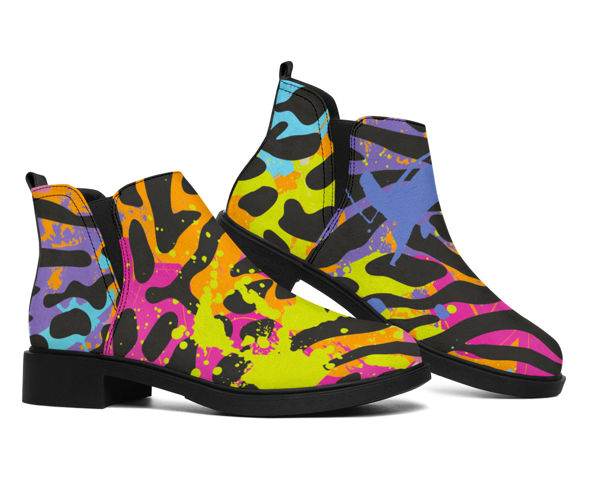 Colorful Zebra Leopard Pattern Print Flat Ankle Boots