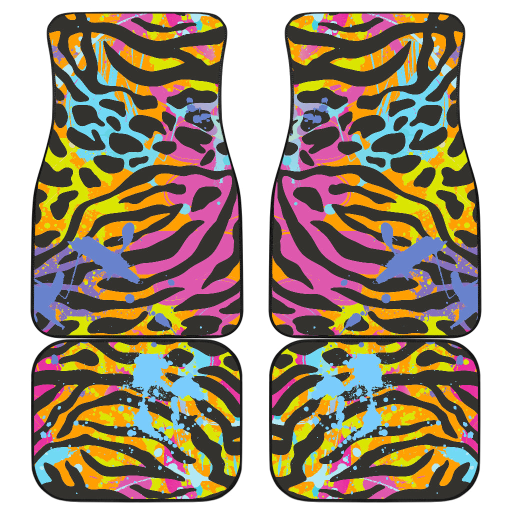 Colorful Zebra Leopard Pattern Print Front and Back Car Floor Mats