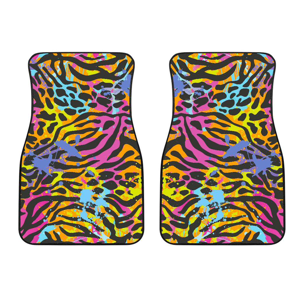 Colorful Zebra Leopard Pattern Print Front Car Floor Mats