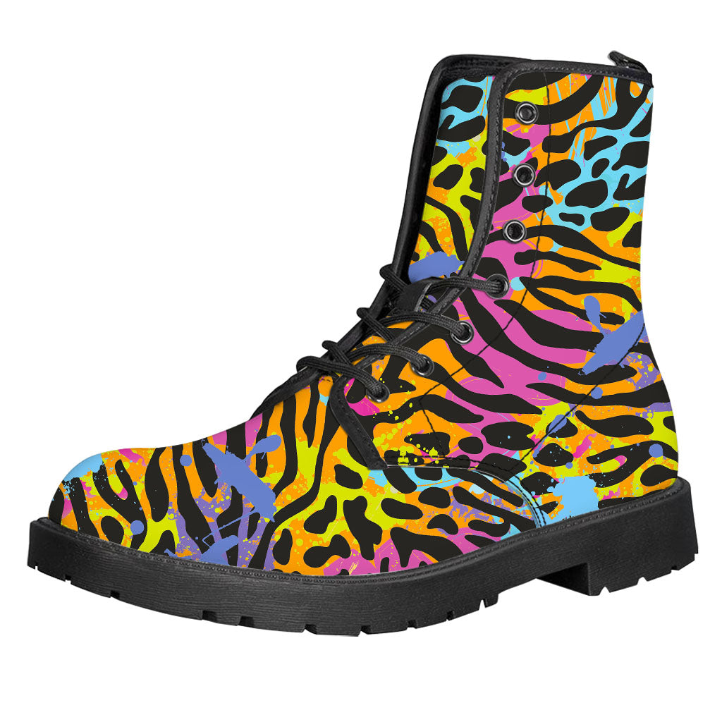 Colorful Zebra Leopard Pattern Print Leather Boots