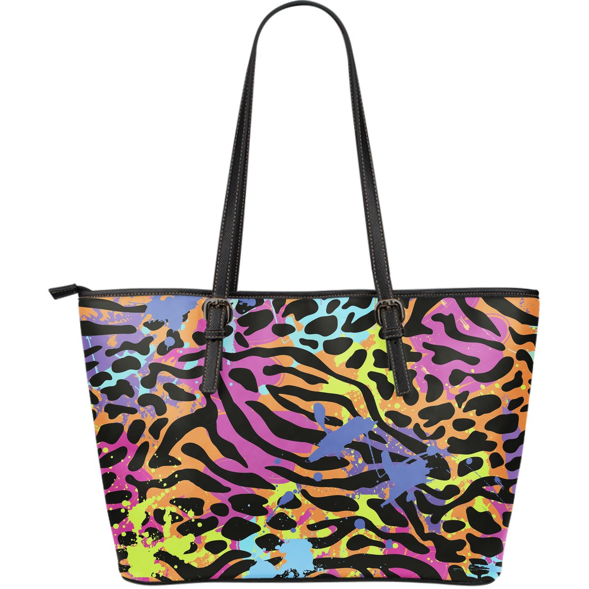 Colorful Zebra Leopard Pattern Print Leather Tote Bag