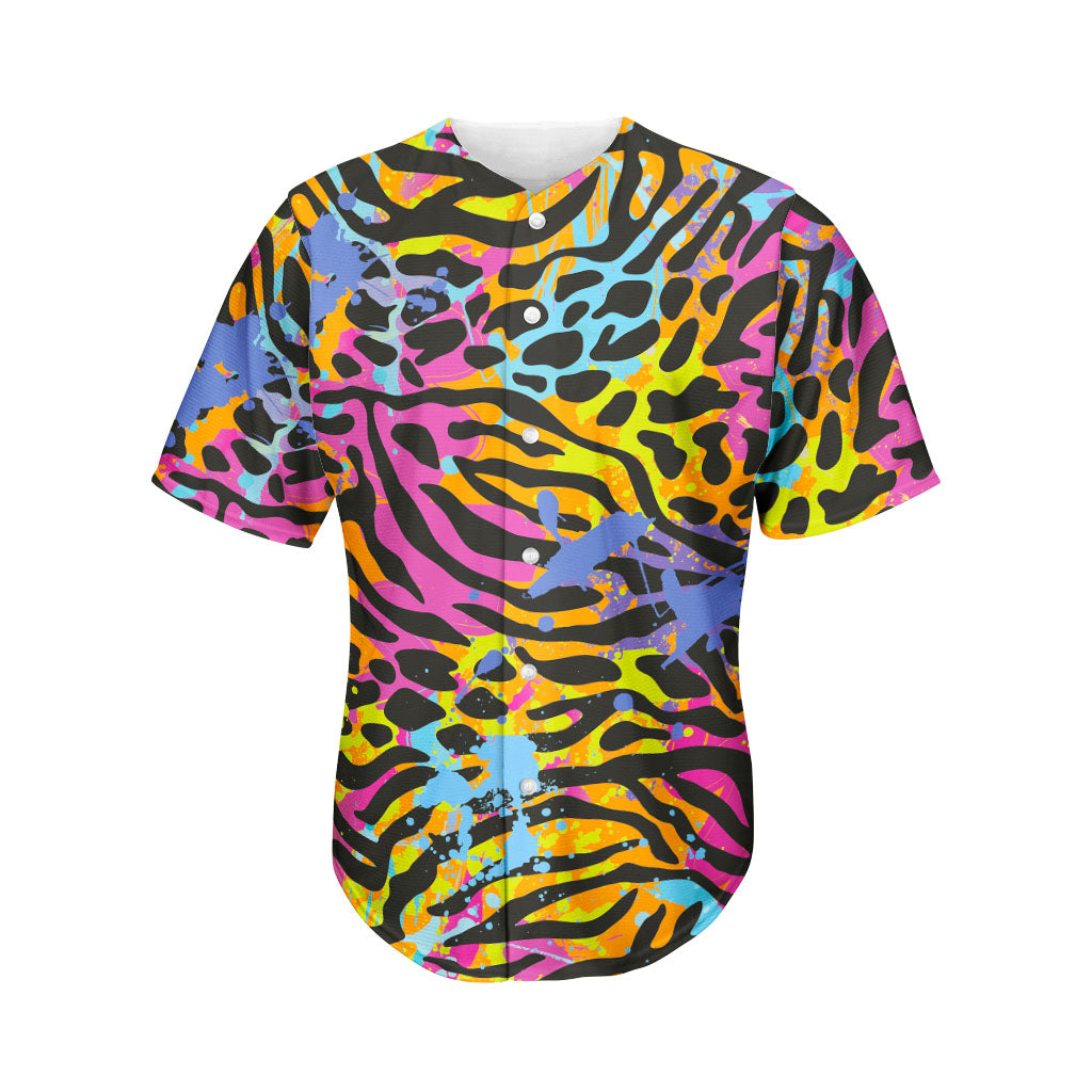 Colorful Zebra Leopard Pattern Print Men's Baseball Jersey