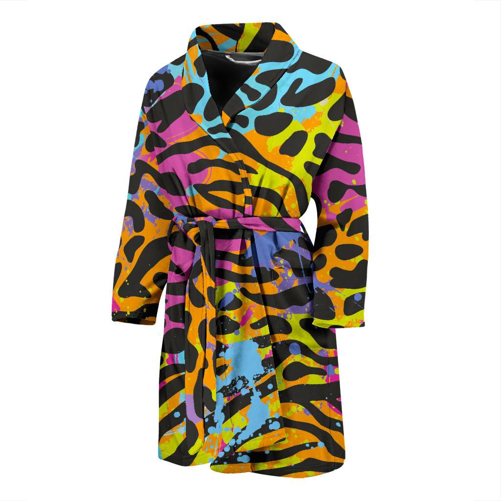 Colorful Zebra Leopard Pattern Print Men's Bathrobe