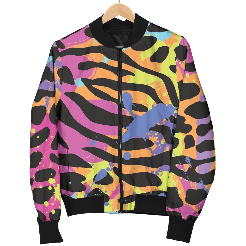 Colorful Zebra Leopard Pattern Print Men's Bomber Jacket