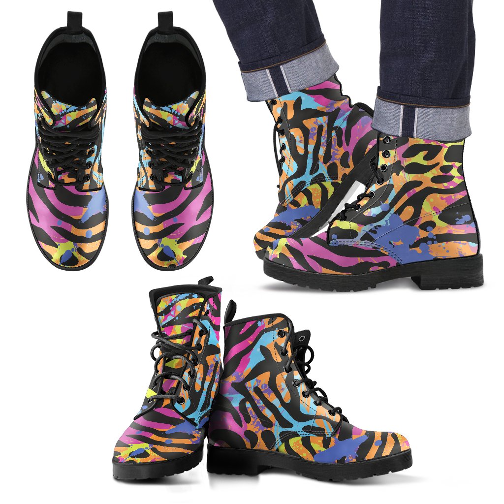 Colorful Zebra Leopard Pattern Print Men's Boots