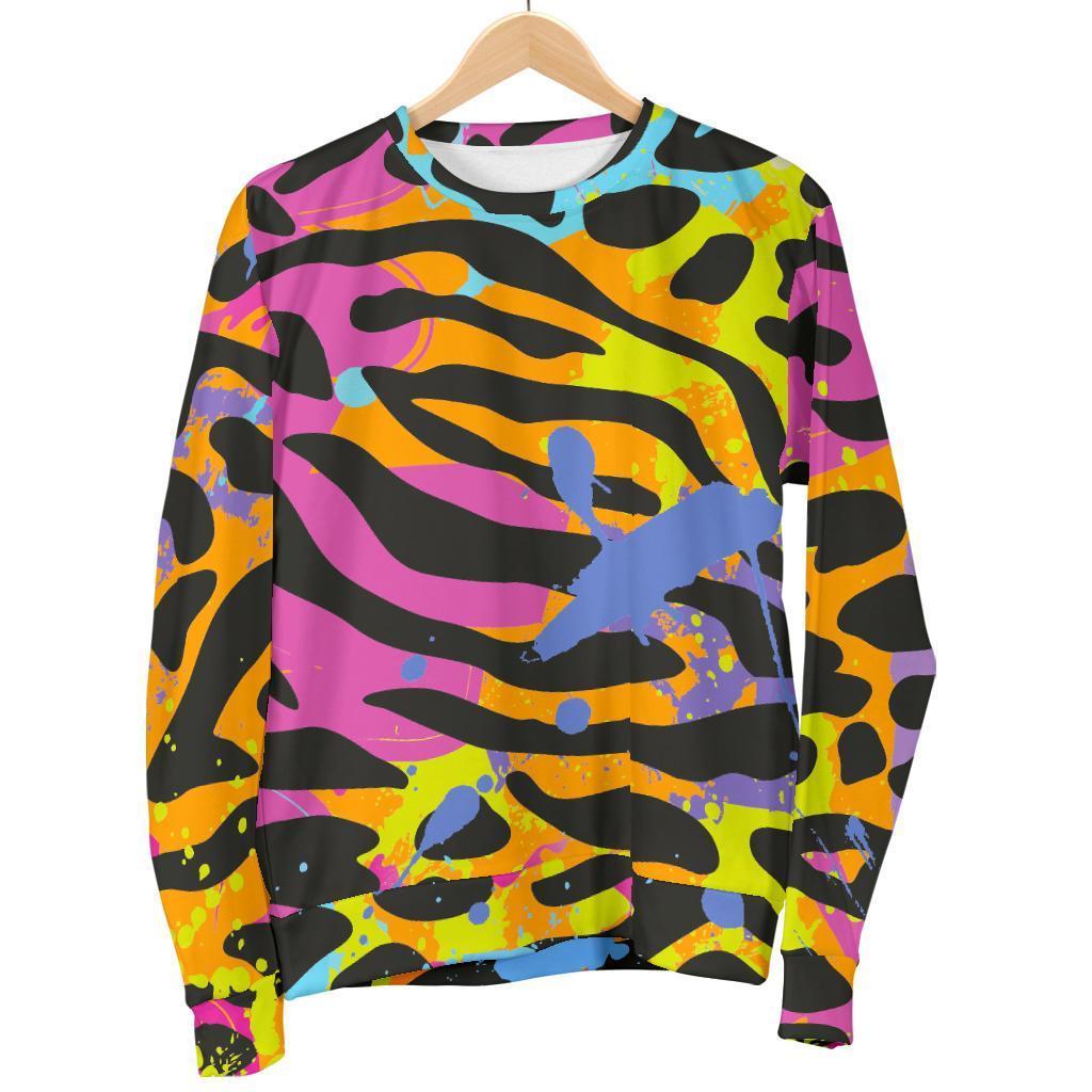 Colorful Zebra Leopard Pattern Print Men's Crewneck Sweatshirt