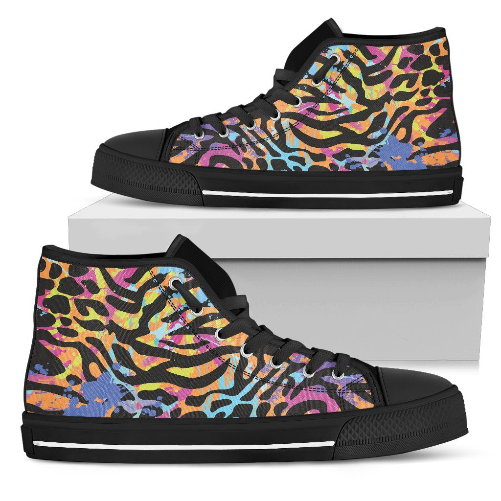 Colorful Zebra Leopard Pattern Print Men's High Top Shoes