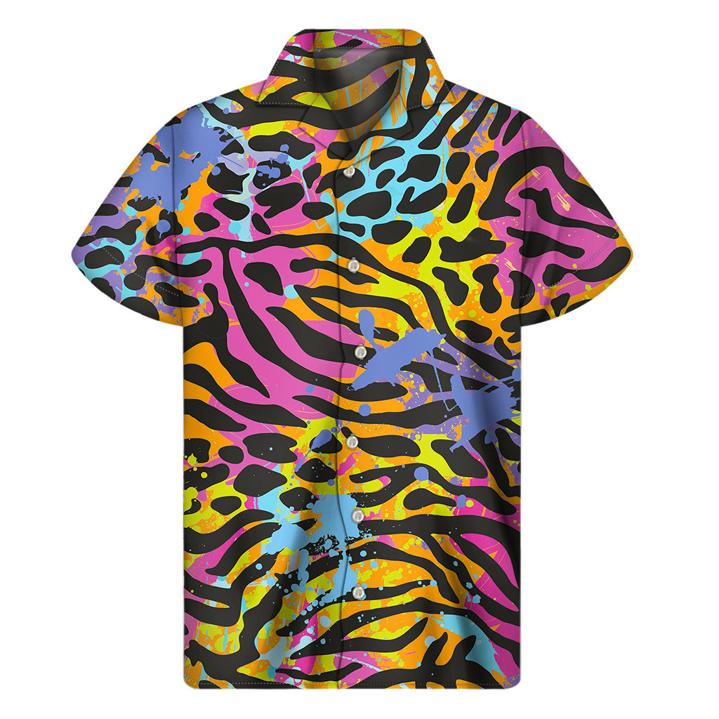 Colorful Zebra Leopard Pattern Print Men's Short Sleeve Shirt