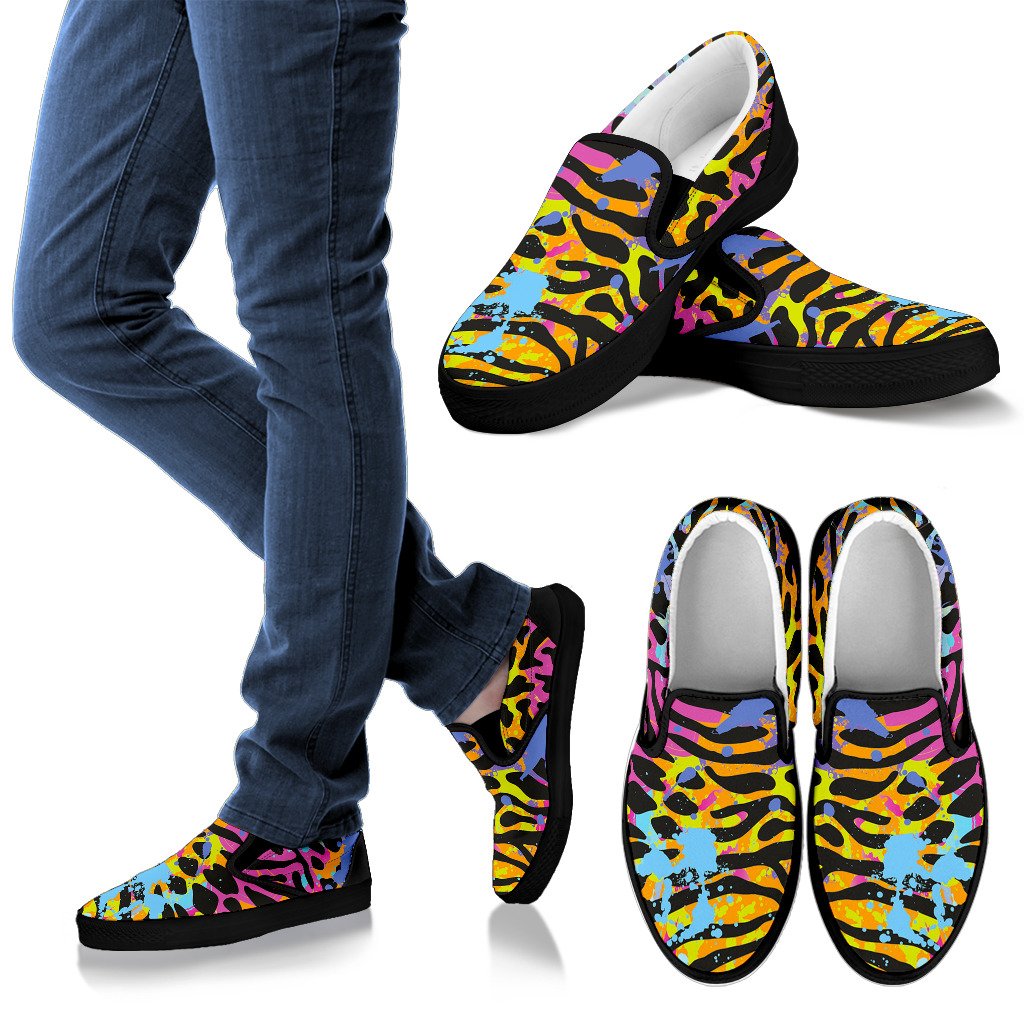 Colorful Zebra Leopard Pattern Print Men's Slip On Shoes