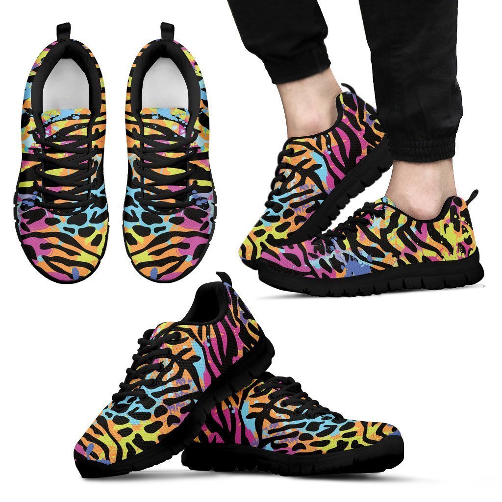 Colorful Zebra Leopard Pattern Print Men's Sneakers