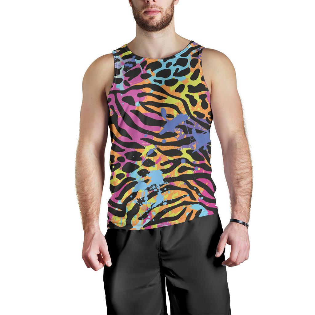 Colorful Zebra Leopard Pattern Print Men's Tank Top