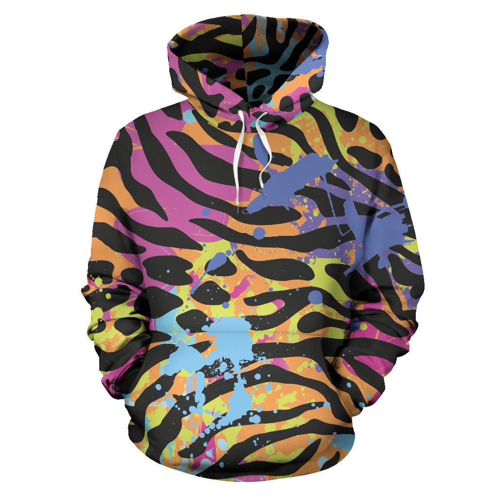 Colorful Zebra Leopard Pattern Print Pullover Hoodie