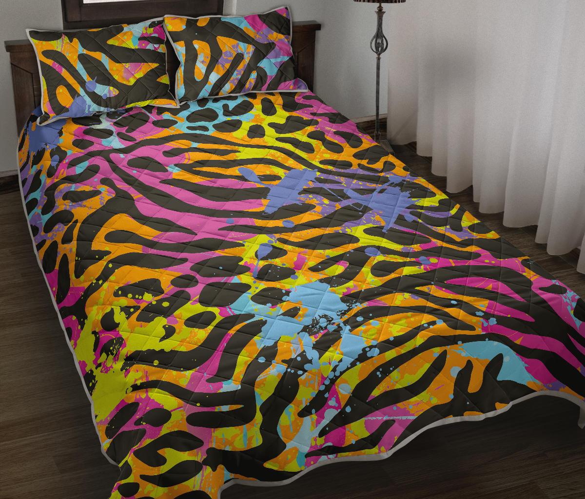 Colorful Zebra Leopard Pattern Print Quilt Bed Set